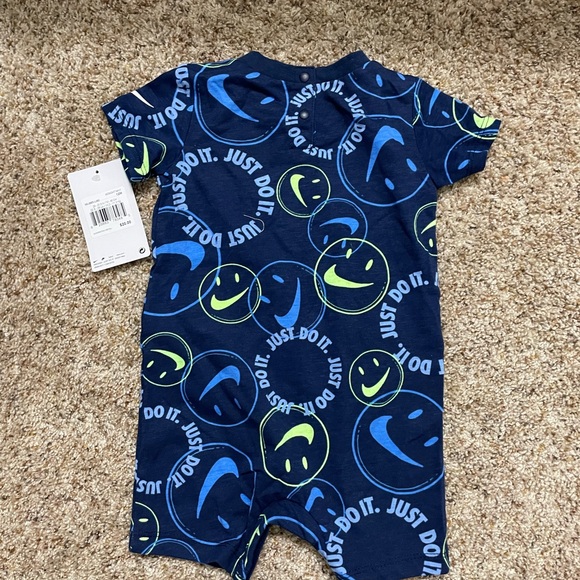 NWT Nike Kids Blue and Yellow Smiley One Piece | Size 12m - Picture 1 of 3
